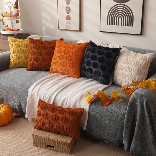Fall Pillow Covers 16x16 2Pcs Yellow Pumpkin Fall Decoration for Home, alternate view 5
