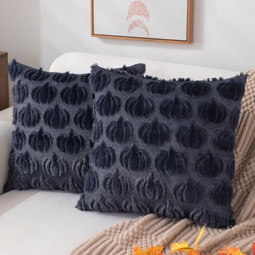 Fall Pillow Covers 18x18 2Pcs Navy Blue Pumpkin Fall Decorations