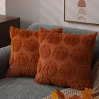 Fall Pillow Covers 18x18 Set of 2 Fall Decorations Autumn Rust Pumpkin Throw Pillow Cases Soft Plush Faux Fur