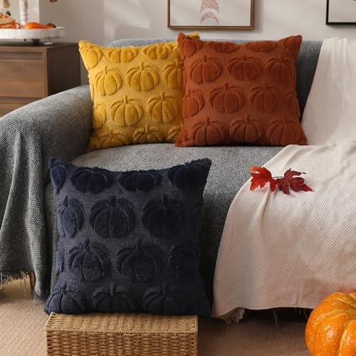 Fall Pillow Covers 18x18 Set of 2 Fall Decorations Autumn Rust Pumpkin Throw Pillow Cases Soft Plush Faux Fur, alternate view