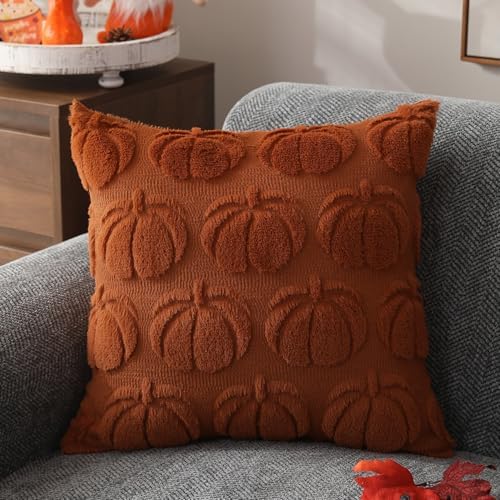 Fall Pillow Covers 18x18 Set of 2 Fall Decorations Autumn Rust Pumpkin Throw Pillow Cases Soft Plush Faux Fur, alternate view