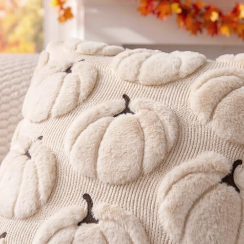 Fall Pillow Covers Pumpkin Fall Decor 16x16 Set of 2 Beige, alternate view 2