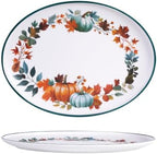 Fall Pumpkin Melamine Oval Serving Platters, 2 Pack 14" Party Trays in 14 inches in Pumpkin Blue