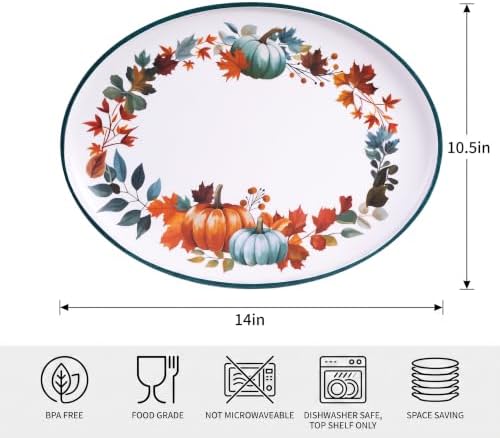Fall Pumpkin Melamine Oval Serving Platters, 2 Pack 14" Party Trays in 14 inches in Pumpkin Blue, alternate view 3