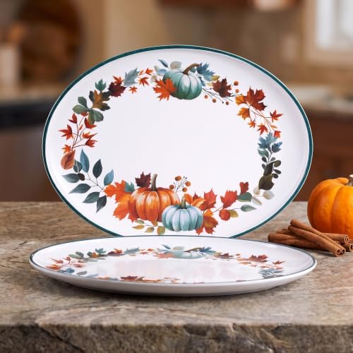 Fall Pumpkin Melamine Oval Serving Platters, 2 Pack 14" Party Trays in 14 inches in Pumpkin Blue, alternate view 6