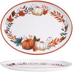 Fall Pumpkin Serving Platters Set of 2, 14 x 10.5 Inch Melamine in 14in in Pumpkin brown