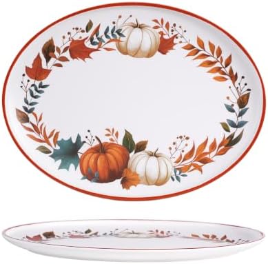 Fall Pumpkin Serving Platters Set of 2, 14 x 10.5 Inch Melamine in 14in in Pumpkin brown