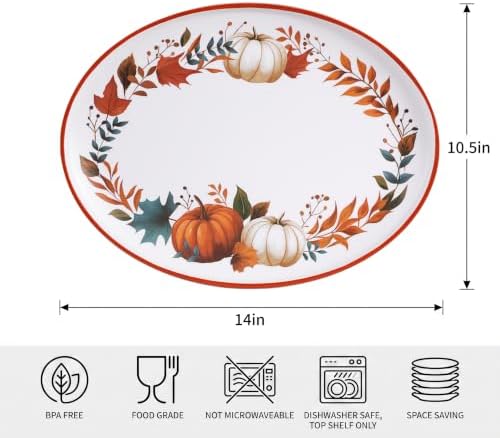Fall Pumpkin Serving Platters Set of 2, 14 x 10.5 Inch Melamine in 14in in Pumpkin brown, alternate view 3