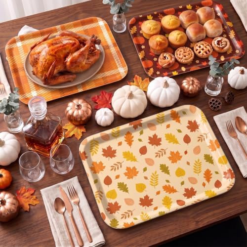 Fall Pumpkin Serving Platters Set, Serving Trays, 3Pack, 13x10Inch in Large in 3Pcs Fall Pumpkin Leaves, alternate view 2
