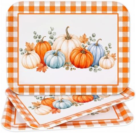 Fall Pumpkin Serving Platters Trays, 3Pack, 13x10 Inch in Large in 3Pcs Fall Pumpkin Plaid