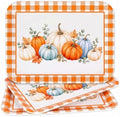 Fall Pumpkin Serving Platters Trays, 3Pack, 13x10 Inch in Large in 3Pcs Fall Pumpkin Plaid