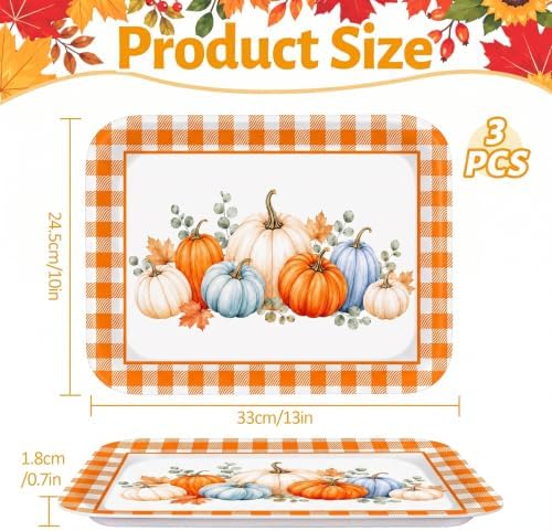 Fall Pumpkin Serving Platters Trays, 3Pack, 13x10 Inch in Large in 3Pcs Fall Pumpkin Plaid, alternate view 3
