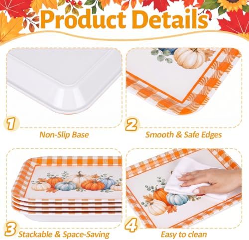 Fall Pumpkin Serving Platters Trays, 3Pack, 13x10 Inch in Large in 3Pcs Fall Pumpkin Plaid, alternate view 4