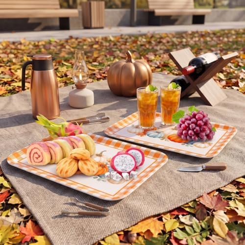 Fall Pumpkin Serving Platters Trays, 3Pack, 13x10 Inch in Large in 3Pcs Fall Pumpkin Plaid, alternate view 5