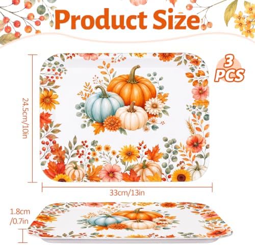 Fall Pumpkin Serving Trays, Pumpkin Serving Platters, 3Pack, 13x10 in Large in 3Pcs Fall Pumpkin Floral, alternate view 3