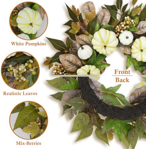Fall Pumpkin Wreaths for Front Door, 24 Inch Harvest Autumn Wreaths, alternate view 2