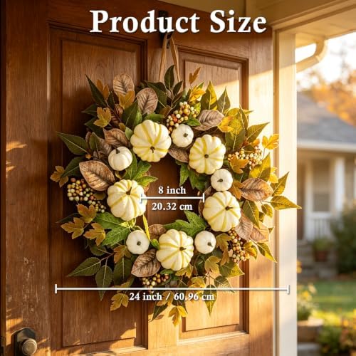 Fall Pumpkin Wreaths for Front Door, 24 Inch Harvest Autumn Wreaths, alternate view 3