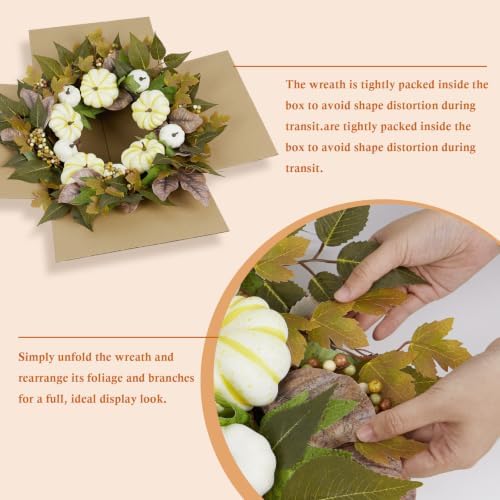 Fall Pumpkin Wreaths for Front Door, 24 Inch Harvest Autumn Wreaths, alternate view 4
