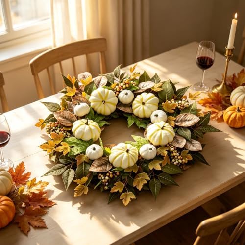 Fall Pumpkin Wreaths for Front Door, 24 Inch Harvest Autumn Wreaths, alternate view 6