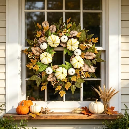 Fall Pumpkin Wreaths for Front Door, 24 Inch Harvest Autumn Wreaths, alternate view 7