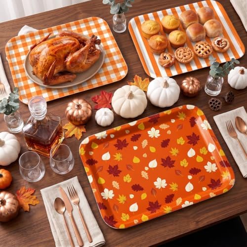 Fall Serving Platters Set, Serving Trays, 3Pack, 13x10Inch in 13x10Inch in 3pcs Fall Striped Plaid, alternate view 2