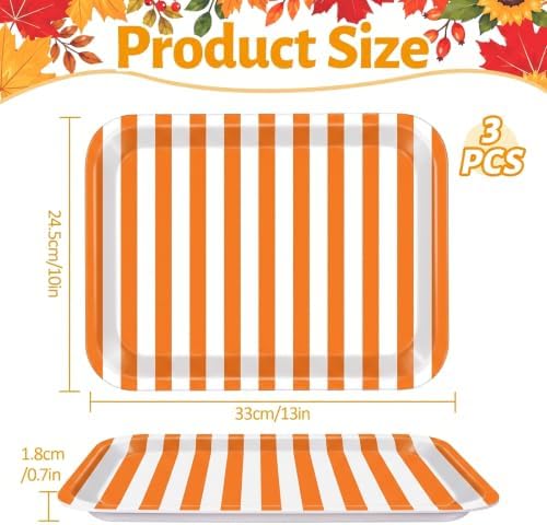 Fall Serving Platters Set, Serving Trays, 3Pack, 13x10Inch in 13x10Inch in 3pcs Fall Striped Plaid, alternate view 3