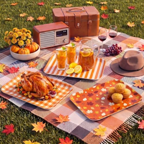 Fall Serving Platters Set, Serving Trays, 3Pack, 13x10Inch in 13x10Inch in 3pcs Fall Striped Plaid, alternate view 5