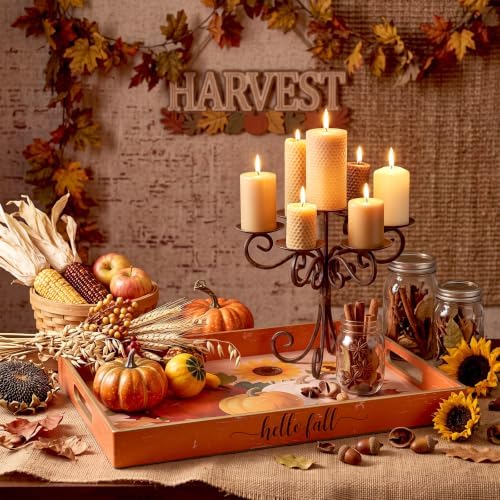Fall Serving Tray with Handles, Acrylic Rectangular Party Platter in Mainly Black, Orange, alternate view 2