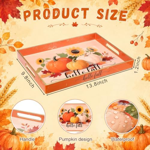 Fall Serving Tray with Handles, Acrylic Rectangular Party Platter in Mainly Black, Orange, alternate view 3