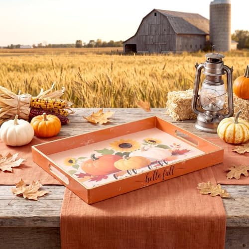 Fall Serving Tray with Handles, Acrylic Rectangular Party Platter in Mainly Black, Orange, alternate view 5