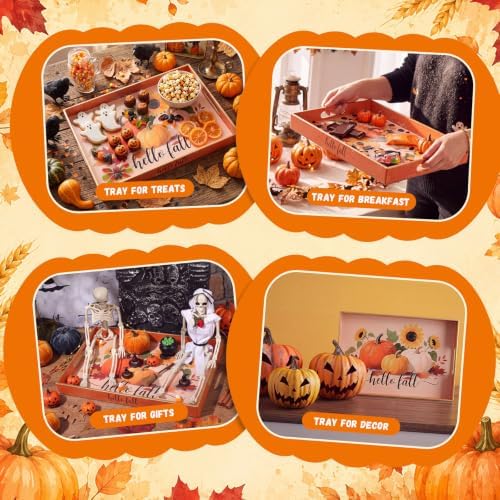 Fall Serving Tray with Handles, Acrylic Rectangular Party Platter in Mainly Black, Orange, alternate view 6