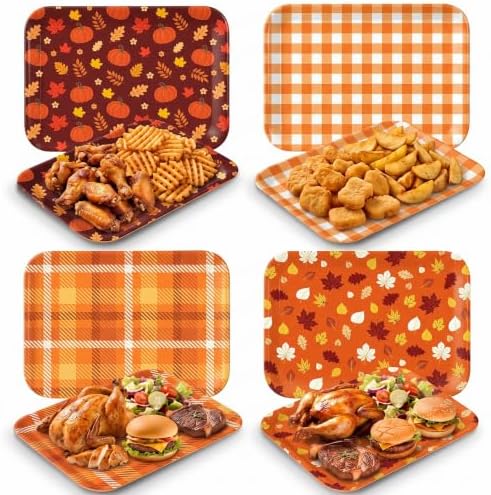 Fall Serving Trays, Fall Serving Platters, 4Pack, 13x10 Inch in 13x10 Inch in 4pcs Fall Leaves Pumpkin