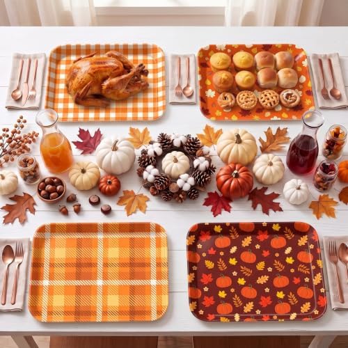 Fall Serving Trays, Fall Serving Platters, 4Pack, 13x10 Inch in 13x10 Inch in 4pcs Fall Leaves Pumpkin, alternate view 2