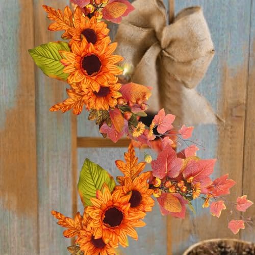 Fall Swag Artificial Flowers for Autumn Decoration Orange Artificial Sunflowers Maple Leaf Hanging Floral Swag, alternate