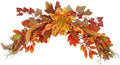 Fall Swag Wreaths for Front Door Artificial Dahlia Flowers Orange Floral Swag Autumn Pumpkins Berries Maple Leaf