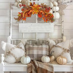Fall Swag Wreaths for Front Door Artificial Dahlia Flowers Orange Floral Swag Autumn Pumpkins Berries Maple Leaf, alternate