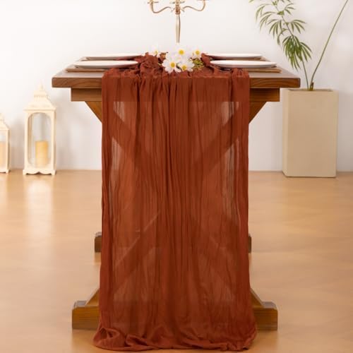 Fall Table Runner Terracotta Cheesecloth Boho Wedding Thanksgiving Decor, alternate view 2
