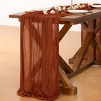 Fall Table Runner Terracotta Cheesecloth Boho Wedding Thanksgiving Decor, alternate view 4