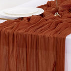 Fall Table Runner Terracotta Cheesecloth Boho Wedding Thanksgiving Decor, alternate view 6