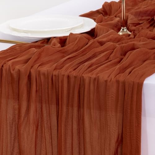 Fall Table Runner Terracotta Cheesecloth Boho Wedding Thanksgiving Decor, alternate view 6