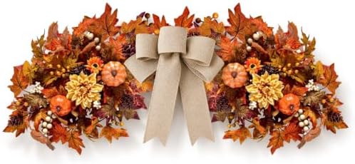 Fall Teardrop Swag Wreath for Front Door with Bow Autumn Table Centerpiece