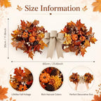 Fall Teardrop Swag Wreath for Front Door with Bow Autumn Table Centerpiece, alternate view 3