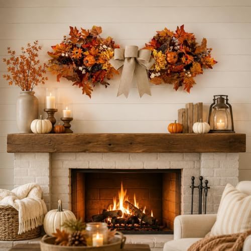 Fall Teardrop Swag Wreath for Front Door with Bow Autumn Table Centerpiece, alternate view 4