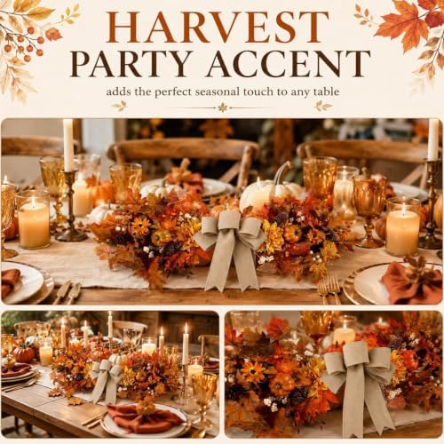 Fall Teardrop Swag Wreath for Front Door with Bow Autumn Table Centerpiece, alternate view 6