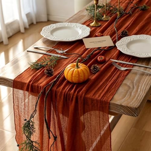 Fall Thanksgiving Decorations Terracotta Cheesecloth Table Runner 120 Inch