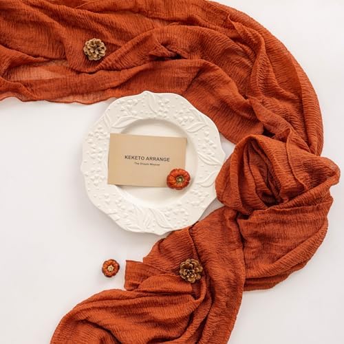 Fall Thanksgiving Decorations Terracotta Cheesecloth Table Runner 120 Inch, alternate view 3