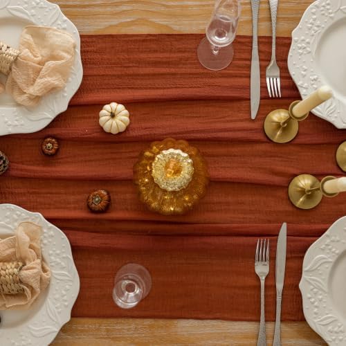 Fall Thanksgiving Decorations Terracotta Cheesecloth Table Runner 120 Inch, alternate view 4