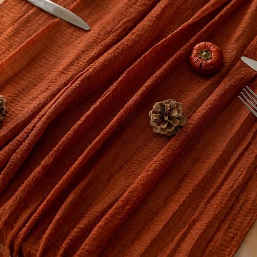 Fall Thanksgiving Decorations Terracotta Cheesecloth Table Runner 120 Inch, alternate view 5