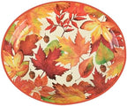 Fall Thanksgiving Maple Leaves Disposable Oval Paper Party Plates in 10 x 12 inch in orange, dark red, green