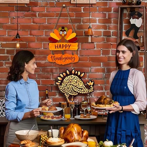 Fall Thanksgiving Turkey Sign for Front Door 14.5"x11.5" Happy Thanksgiving Decor Door Hanging Sign and Plaque, alternate